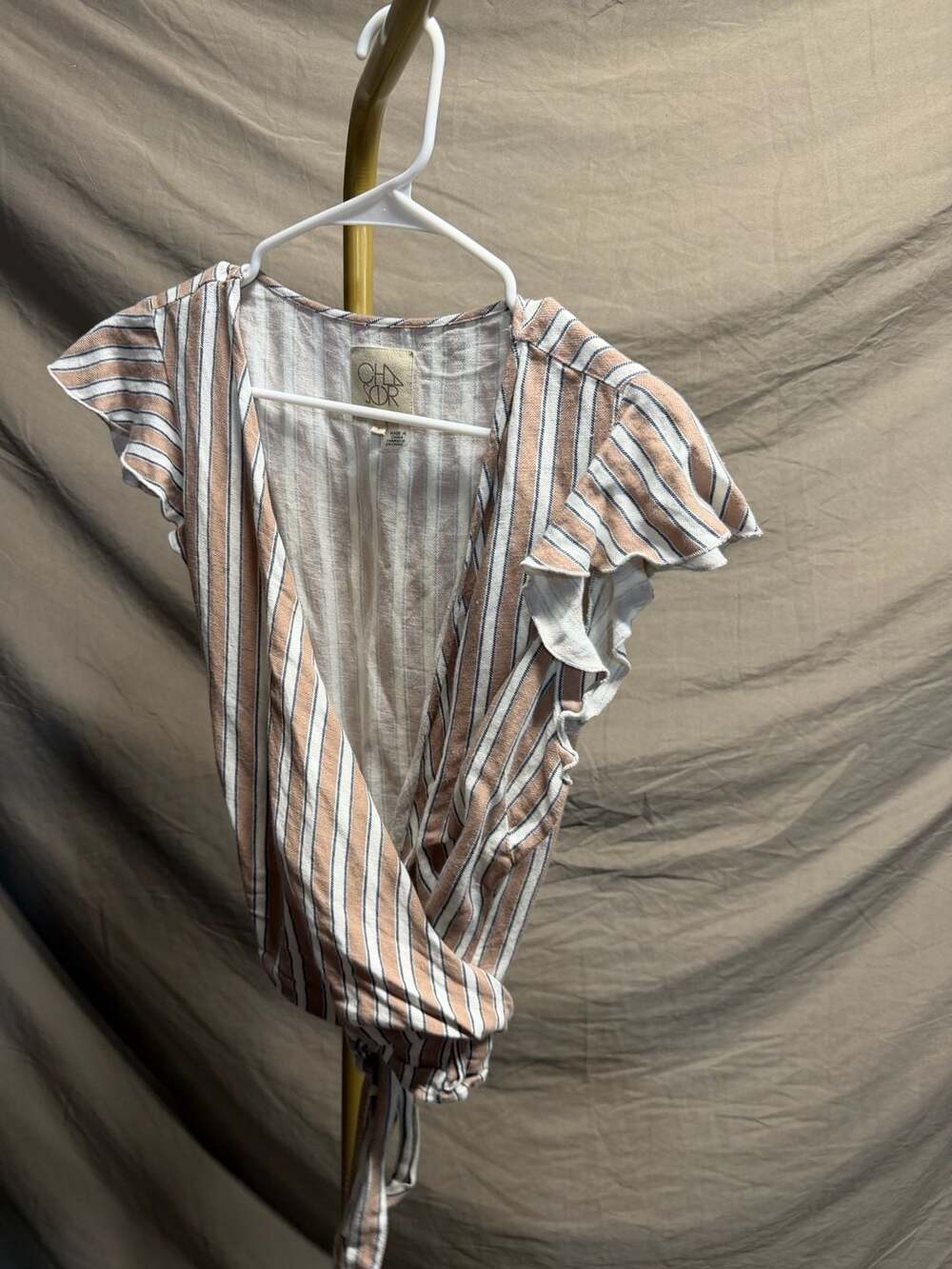 Chaser Women's Striped Flutter Sleeve Wrap Tie-Front Blouse